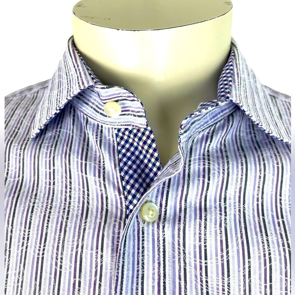 Unique NWOT Thomas Dean L/S Casual Dress Shirt in Pastel Stripes 100% Cotton SzL